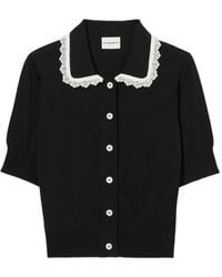 Claudie Pierlot - Lace-Trimmed Short-Sleeve Cardigan - Lyst