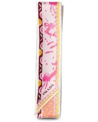 Prada - Printed Silk Twill Skinny Scarf - Lyst