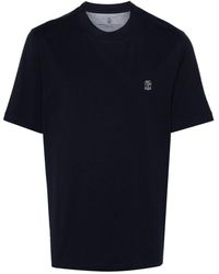 Brunello Cucinelli - Katoenen T-shirt Met Geborduurd Logo - Lyst