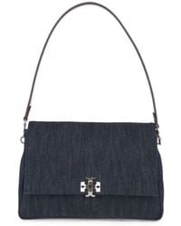 Tory Burch - Charlie Logo-Plaque Denim Shoulder Bag - Lyst