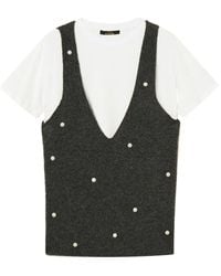 Twinset - Embellished V-Neck T-Shirt - Lyst