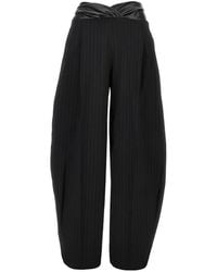 ANDAMANE - Pinstripe-Pattern Crossover-Waistband Trousers - Lyst