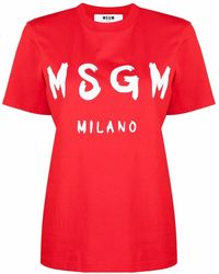 MSGM - Camiseta con cuello redondo y logo - Lyst
