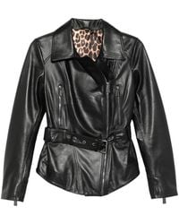 ADRIANNA FERETTI - Belted Leather Biker Jacket - Lyst