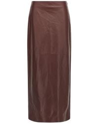 Brunello Cucinelli - Column Back-Split Leather Midi Skirt - Lyst