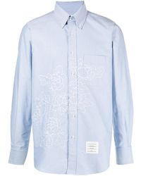 Thom Browne - Floral-Embroidered Long-Sleeve Shirt - Lyst