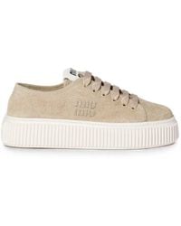 Miu Miu - Denim Sneakers With Logo - Lyst
