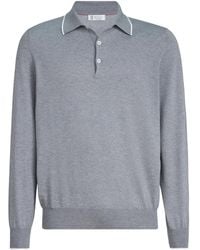 Brunello Cucinelli - Long-Sleeve Button-Fastening Polo Shirt - Lyst