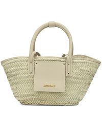 Jacquemus - Mini Soli Woven-Straw Leather-Trim Tote Bag - Lyst