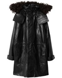 Burberry - Detachable Fringed-Trim Leather Parka - Lyst