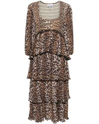 Ganni - Leopard Print Midi Dress - Lyst