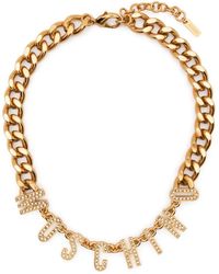 Moschino - Logo Crystal-embellished Chain Necklace - Lyst
