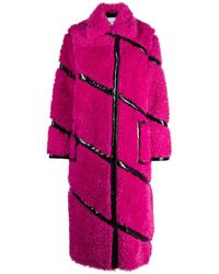 Stand Studio Contrast-trim Faux Shearling Coat - Pink