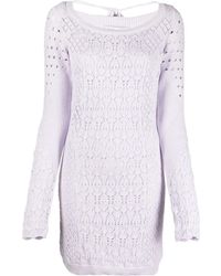 The Attico - Robe Courte En Maille Ajourée À Manches Longues - Lyst