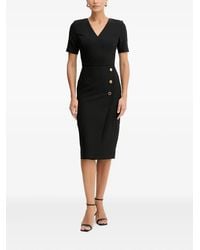 Guess - Button V-Neck Midi Dress - Lyst