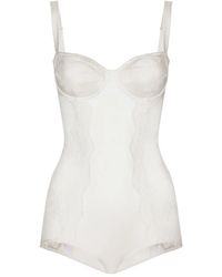 Dolce & Gabbana - Lace-Panelled Silk-Satin Bodysuit - Lyst