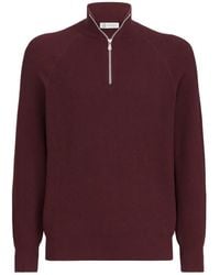 Brunello Cucinelli - Cotton English Rib Sweater With Half-Zip And Raglan Sleeves - Lyst