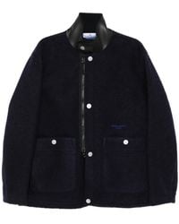Stone Island - Wollen Jack Met Leren Kraag - Lyst