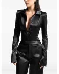 Manière De Voir - Louise Wide-Shoulder Satin Shirt Bodysuit - Lyst