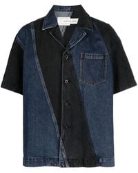 Feng Chen Wang - Diagonal-striped Short-sleeved Denim Shirt - Lyst