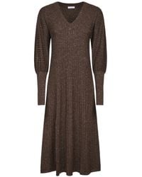 Brunello Cucinelli - Ribbed-Knit V-Neck Dress - Lyst