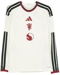 adidas - T-Shirt Manchester United À Manches Longues Et Logo Imprimé - Lyst
