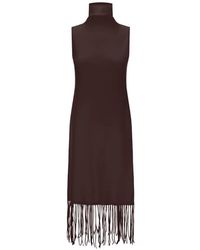 Herno - Vestido Midi Ajustado Con Dobladillo De Flecos Y Cuello Alto - Lyst