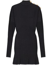 Balmain - Flared Knitted Mini Dress - Lyst