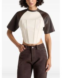 Manière De Voir - Gigi Leather Corset T-Shirt Cream - Lyst