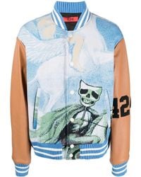 424 - Jacquard-Print Leather-Sleeve Bomber Jacket - Lyst