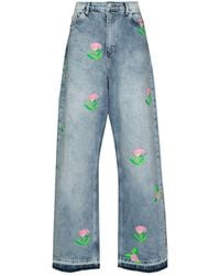 Natasha Zinko - Rose-print Wide-leg Jeans - Lyst