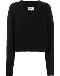 MM6 by Maison Martin Margiela Pull en maille nervurée - Noir