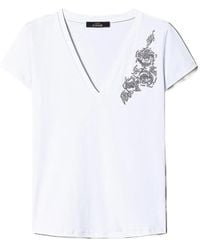 Twinset - Floral-Embroidered V-Neck T-Shirt - Lyst
