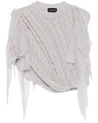 PAULINE DUJANCOURT - Cable-Knit Tulle-Trimmed Top - Lyst