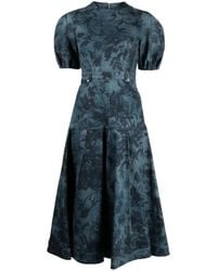 Erdem - Floral-print Pleated Denim Dress - Lyst