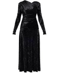 Ganni - Velvet Dress With Draping - Lyst