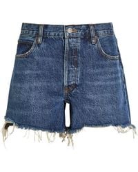 FRAME - Frayed-Hem Denim Shorts - Lyst