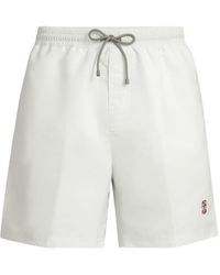 Brunello Cucinelli - Drawstring Logo Swim Shorts - Lyst