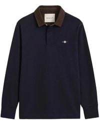 GANT - Corduroy-Collar Long-Sleeve Polo Shirt - Lyst
