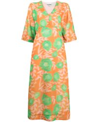 Ganni - Floral-Print Midi Dress - Lyst