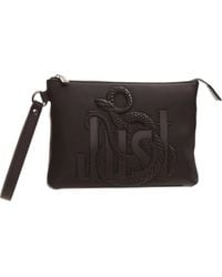 Just Cavalli - Snake-Embossed Logo-Plaque Pouch - Lyst