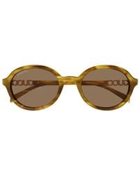Gucci - Logo-Plaque Oval-Frame Sunglasses - Lyst