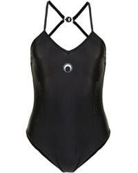 Marine Serre - Cross Over Front Logo One-piece Swimsuit - Lyst