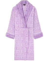 Versace - Badjas Met Fleece Afwerking En Logo Jacquard - Lyst