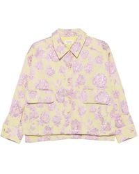 Psophia - Floral-Jacquard Flap-Pocket Long-Sleeve Jacket - Lyst