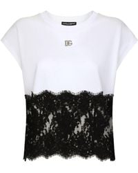 Dolce & Gabbana - Camiseta con ribete de encaje y logo DG - Lyst