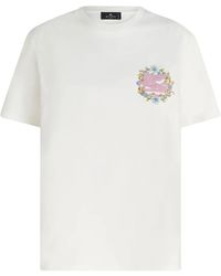Etro - Floral Pegasus Geborduurd T -shirt - Lyst