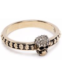Alexander McQueen - Light Gold Ring With Pavé And Skull - Lyst