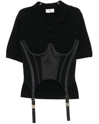 Elisabetta Franchi - Ribbed-Knit Short-Sleeve Polo Shirt - Lyst