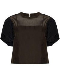 Sacai - Puff-sleeved Panelled Blouse - Lyst